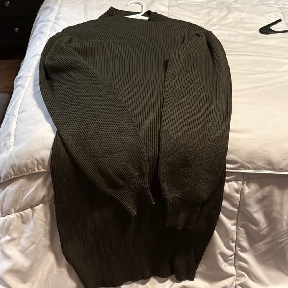 Dark Green Ribbed Sweater Dress